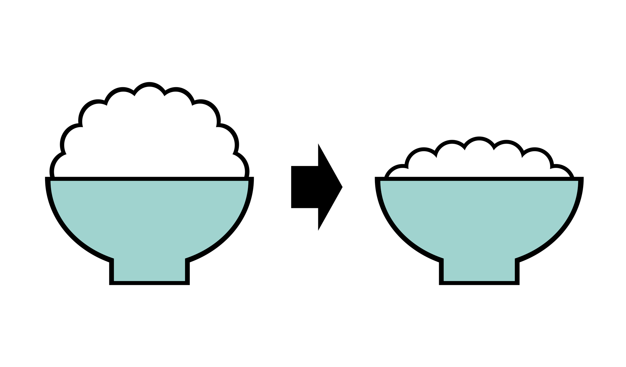 主食の物理的な量を「大口1口分減らす」と1カ月で1㎏減！お茶碗のご飯を減らすイメージイラスト