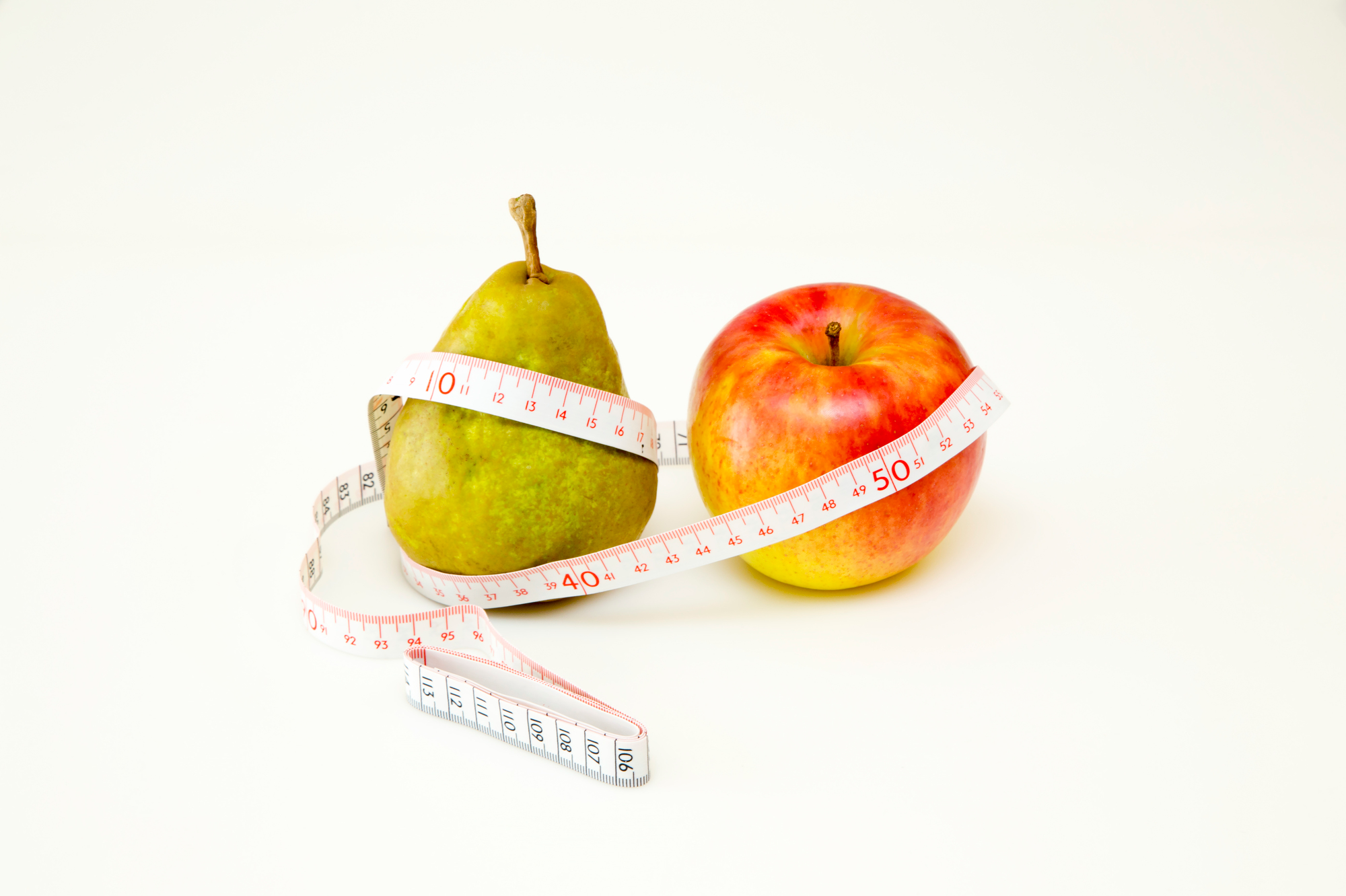 内臓脂肪型肥満（りんご型肥満）と皮下脂肪型肥満（洋なし型肥満）のイメージ画像