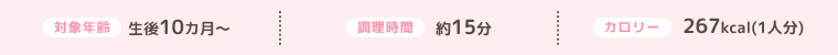 対象年齢 生後10ヵ月、調理時間 約15分、カロリー 267kcal（1人分）