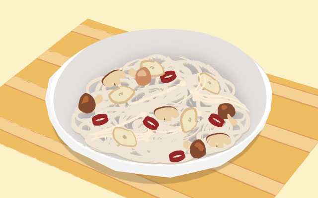 食物繊維たっぷりしらたきペペロンチーノ