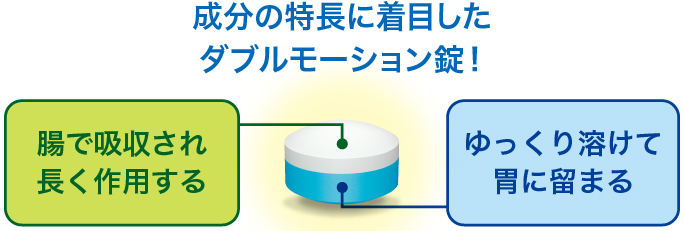 成分の特長に着目したダブルモーション錠！