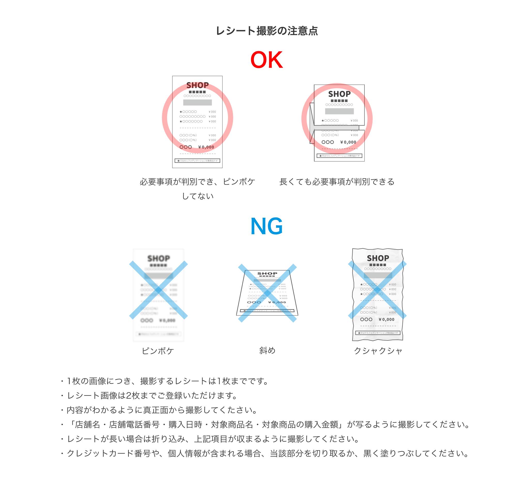 レシート撮影の注意点