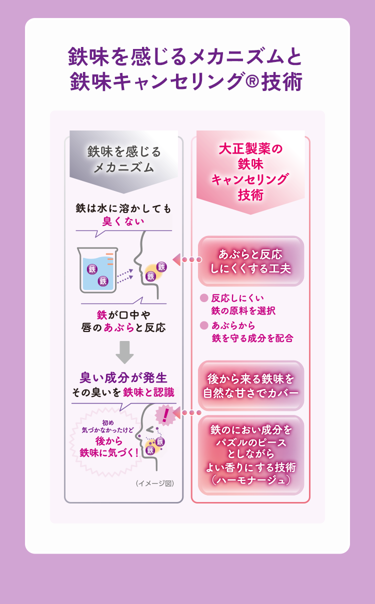 鉄味を感じるメカニズムと鉄味キャンセリング®技術
