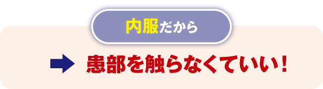 内服だから患部をさわらなくていい！と特長が書かれている画像