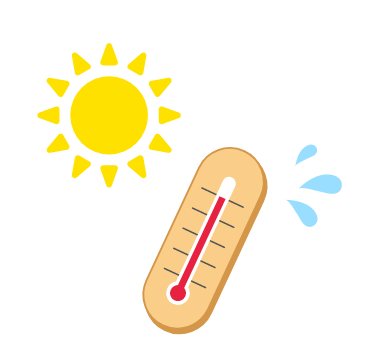 太陽によって気温計の気温が上昇している、太陽と気温計のイラスト。