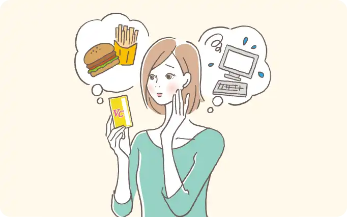 食生活が乱れがちな人や いつも忙しい女性のイラスト