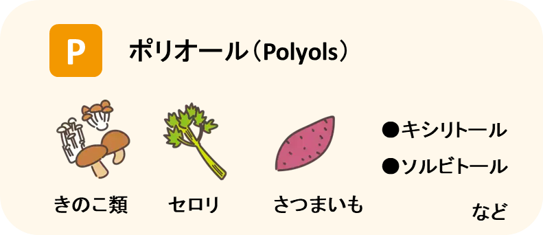高FODMAP食品例  P：ポリオール(Polyols)