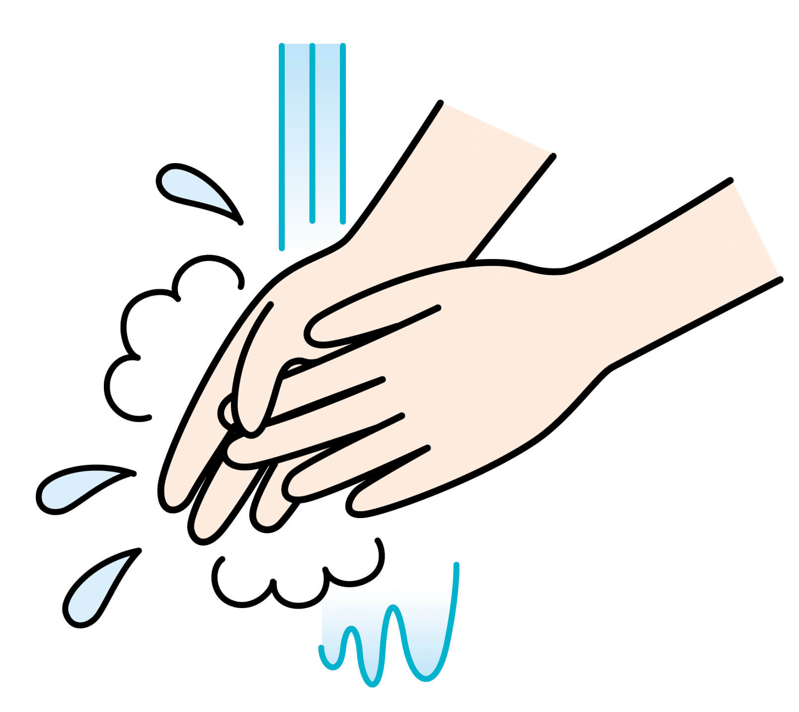手を石鹸と流水できれいに洗い、清潔なタオルやペーパータオルで拭く。