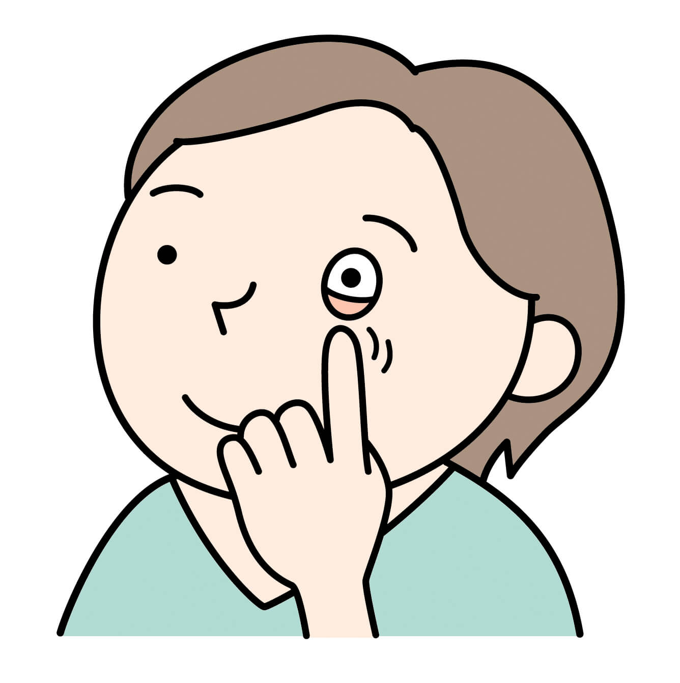 目薬のキャップを外したら上を向き、下まぶたを軽く引く。
