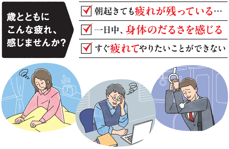 朝起きても疲れが残っている 一日中、身体のだるさを感じる すぐ疲れてやりたいことができない