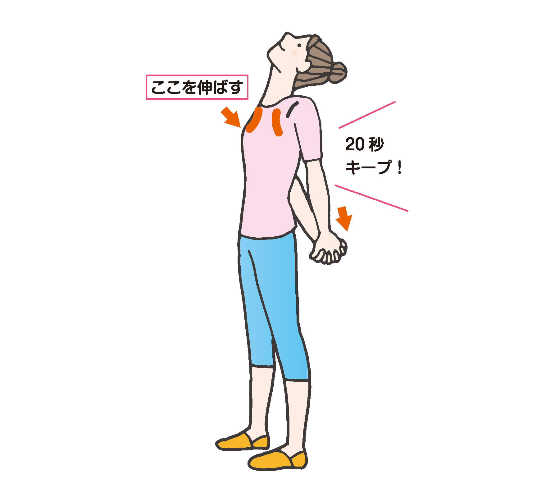 ＜ストレートネック改善メニューその4　立って行う胸のストレッチ＞